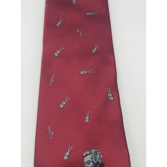 Creativ Fashion Vienna Silk Neck Tie Mozart Violins Musical Notes Red - Picture 3 of 4
